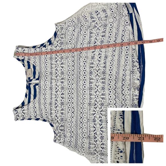 Anthropologie Postmark Crochet Lace Overlay Striped Swing Tank - White/Blue - M - Picture 3 of 11